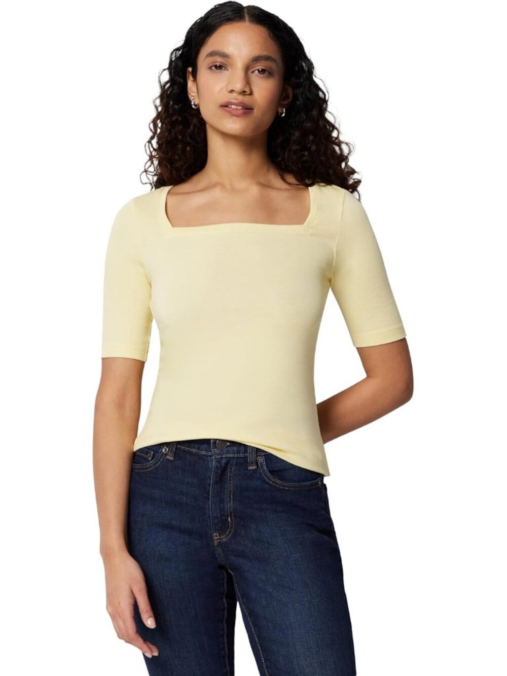 Women's Slim Fit Half Sleeve Square Neck Cotton Modal T-Shirt